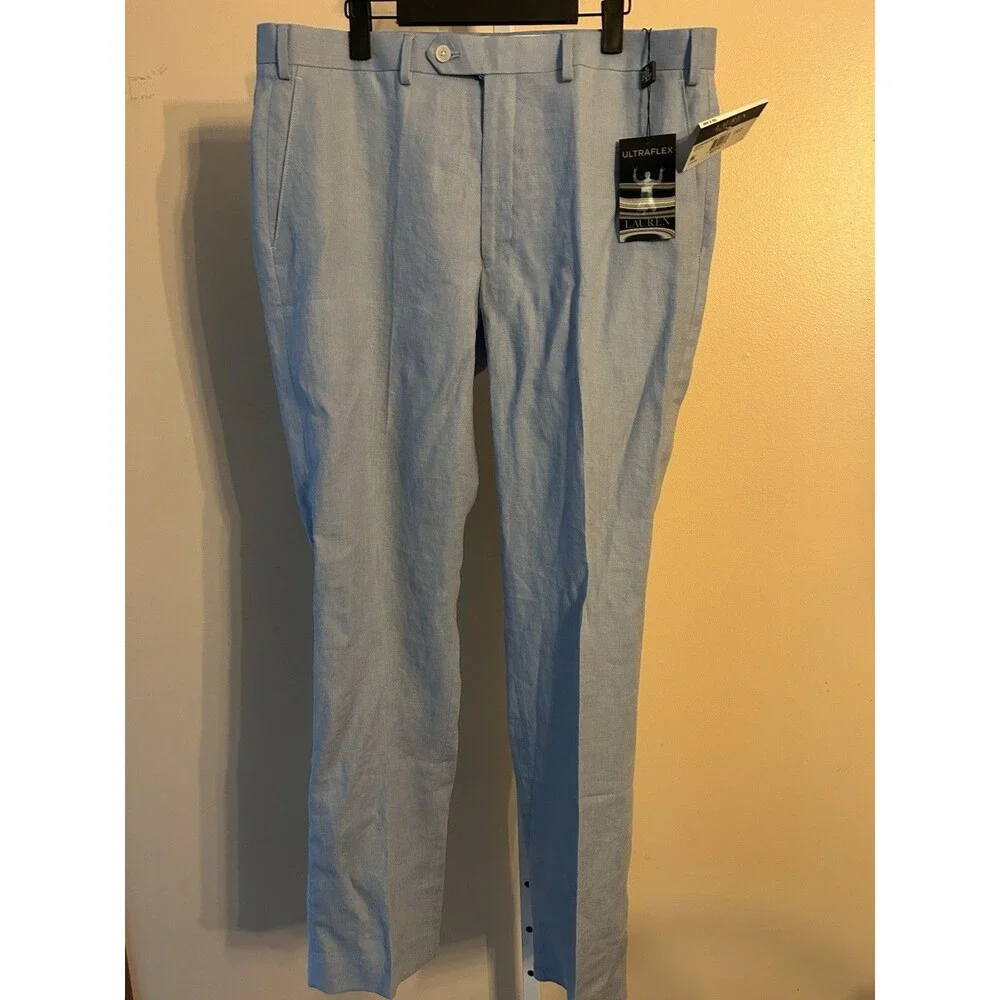 Mens RALPH LAUREN dress pants 36x32 Light Blue ULTRA FLEX Lightweight Preppy - Picture 2 of 16